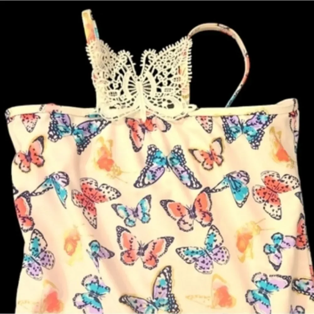Limited Too Swimsuit 1-Piece Crocheted‎ Butterfly Print Ruffle Girls sz X…
